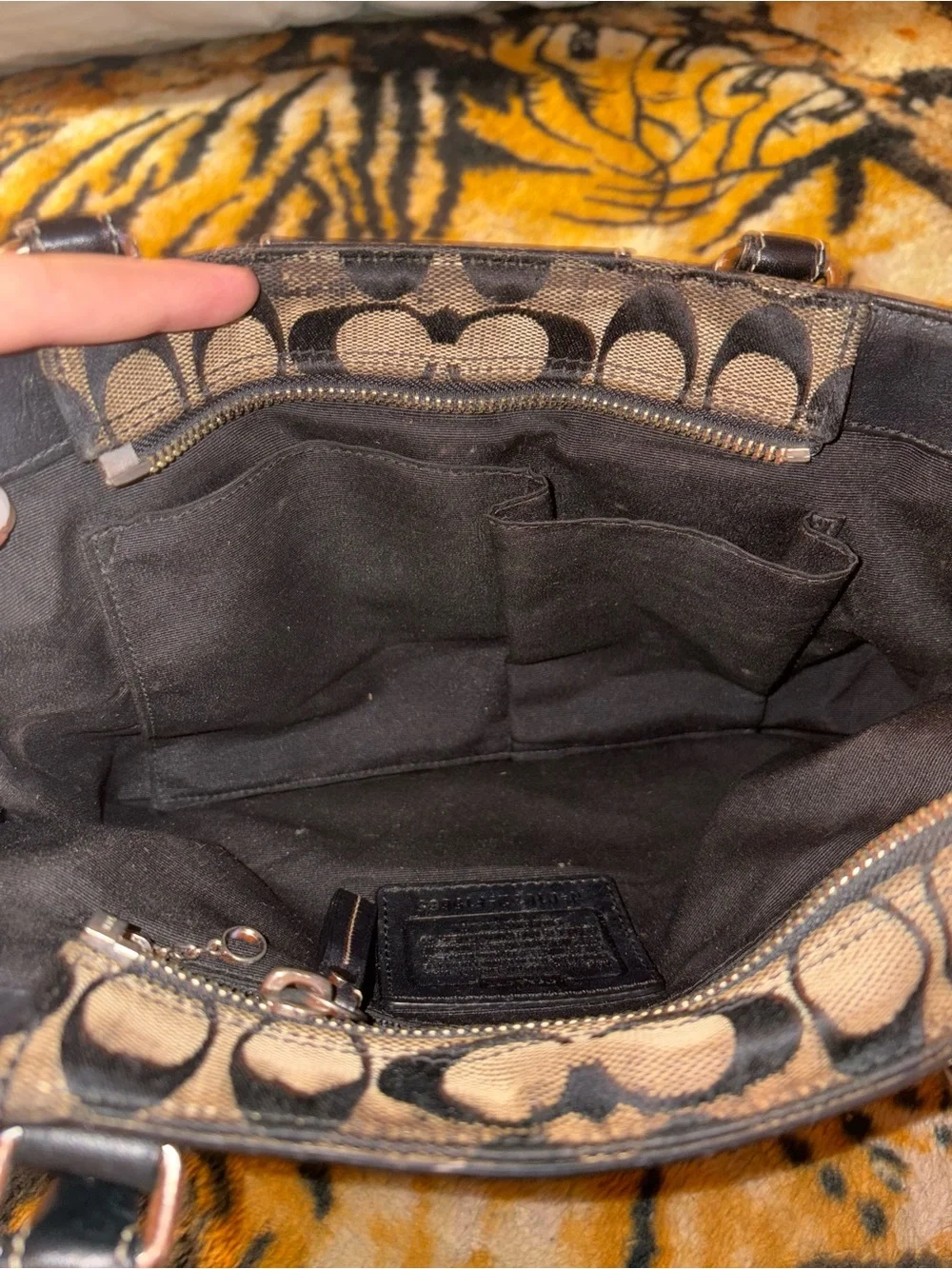 Coach Monogram Satchel in Black and Tan